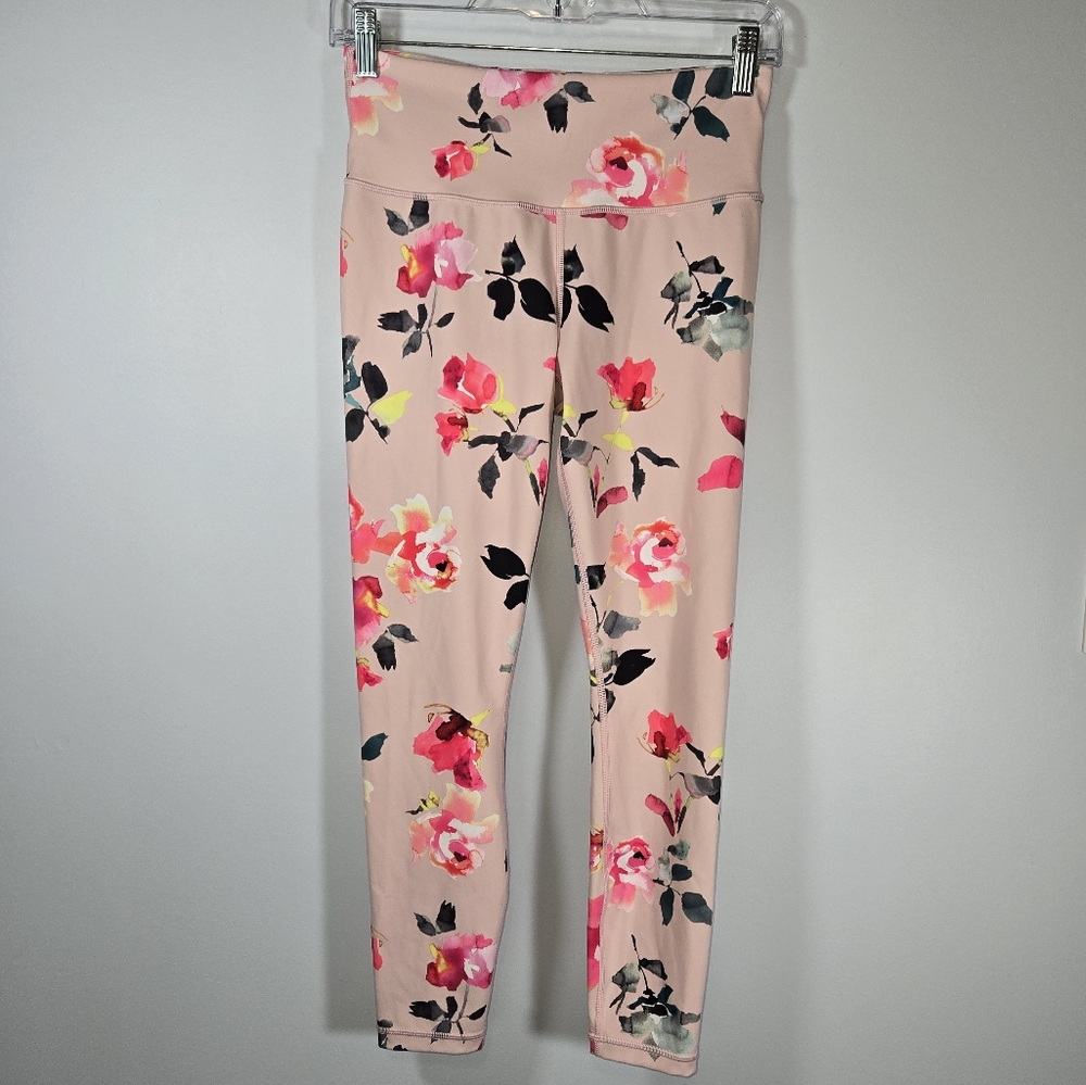 Athleta Elation 7/8 Floral Leggings Pink Powervita Size Small Yoga Pants‎